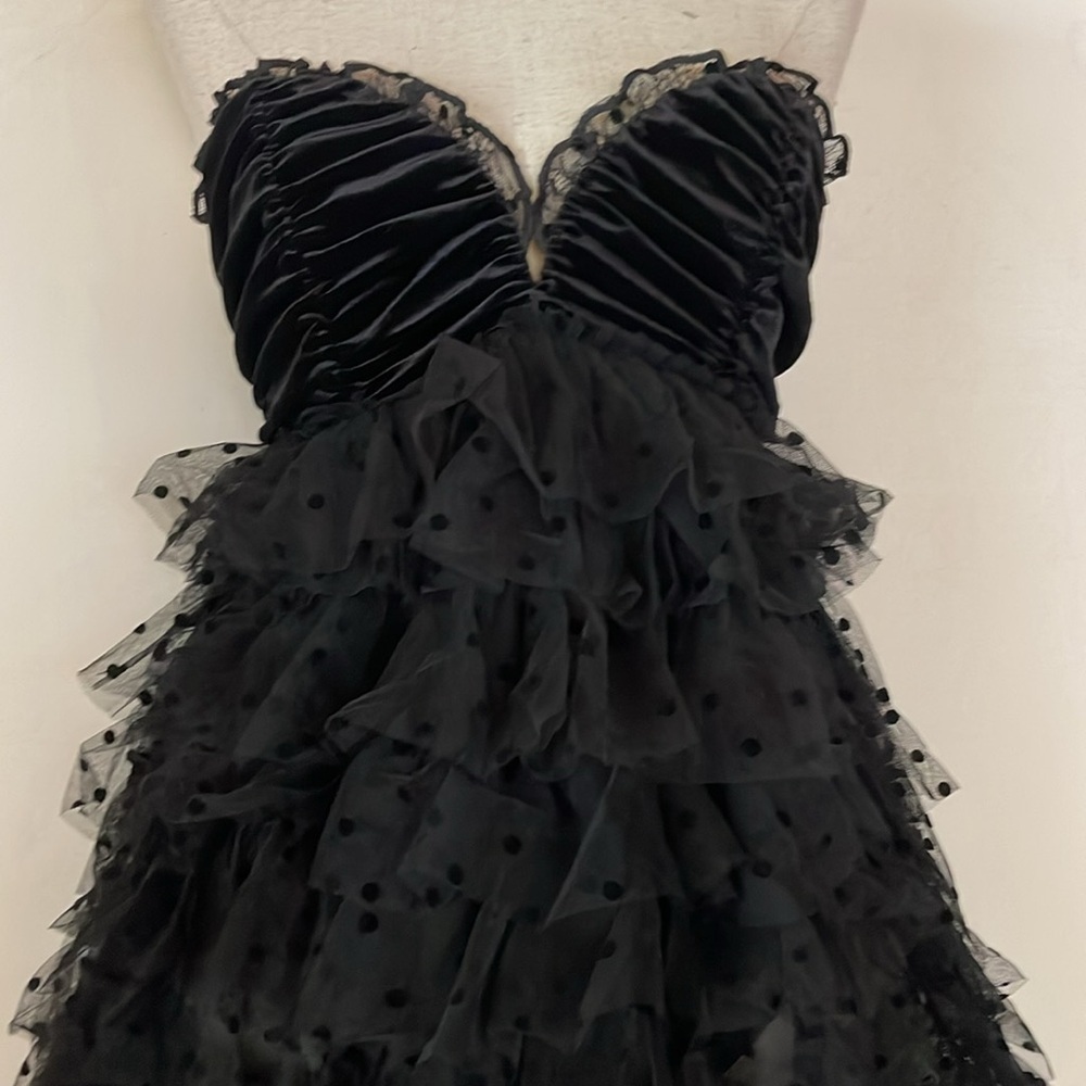 For Love And Lemons Black Mini Dress Ruffles with Gloves! - Picture 4 of 9